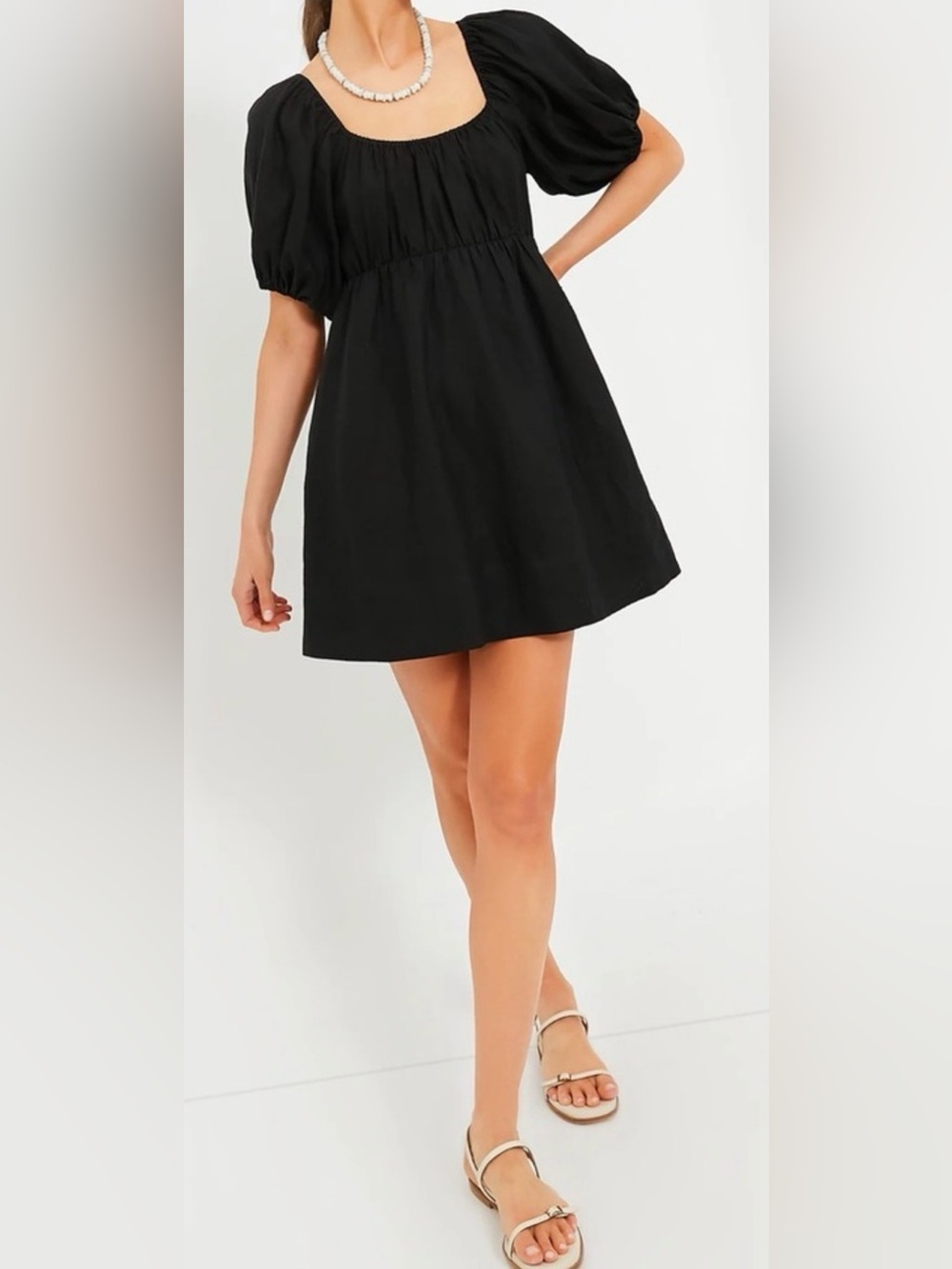 Tuckernuck Pomander Place Black Ares Puff Sleeve 100% Linen Mini Dress
